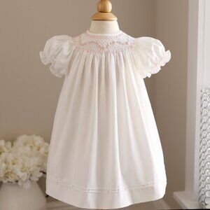 Ivory Smocked Bishop Dress Pink Embroidery Luli & Me 18 Months Boutique NWT